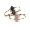 Men's Women's Natural Labradorite Rose Quartz Crystal Bangle Gold Plated Wire Wrapped Copper Hexagonal Faceted Point Semi Precious Gemstone Cuff Handmade Bracelet