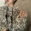 후드 스웨터 셔츠 여성 가을 ​​겨울 두꺼운 표범 인쇄 자켓 느슨한 한국어 레트로 플러시 Top GX1378 210507