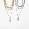 3 Layers Lock Chain Necklace Punk Locks diamansd Chains Pendant Necklaces Women Fashion Gothic Jewelry