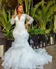 Underbara Ruffles 2022 Mermaid Bröllopsklänningar Sheer Neck-Sequined Long Sleeve Beaded Bridal Gowns Tiered Kjolar Vestido de Novia