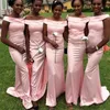 Simple Off The Shoulder Long Mermaid Bridesmaid Dresses Pink Wedding Gues Dress Prom Gowns