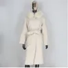 2022本物の毛皮のコート冬のジャケットの女性100％天然のキツネの毛皮の襟カフスカシミヤウールは特大のアウターを混ぜる
