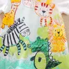 Chegada verão e primavera bebê animal impressão bodyuit um pedaços colorido meninos meninas roupas 210528