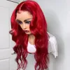 2021 Gratis Part Body Wave Red Brazilian Lace Front Wigs Syntetisk peruk Värmebeständig Preplucked With Baby Hair