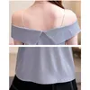 Summer Office Lady Ärmlös Solid Pullover Shirt Style Casual Off-Shoulder Chiffon Blouse Beading Women 8684 50 210415