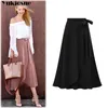 Hoge taille asymmetrische ruches vrouwen rokrokken vrouw mode veter dames jupe femme lange rok maxi a line rok 210412