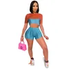 Women Jogger Suit Summer Tracksuits Panelled Outfits Short Sleeve Tees Crop Top+biker Shorts Fitness Two Piece Set Plus Size 2XL Casual Sportswear Sweatsuits