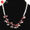 Qingmos Trendy Natural Pearl & Coral Chokers Necklace For Women With 5-6mm Black 3-7mm Pink 17'' Nec6324