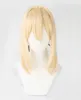 Violet Evergarden Paardenstaart Vlecht Broodjes Blond Haar Hittebestendige Cosplay Kostuum Pruik Pruik Cap Lint Y0903236Q