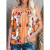 女性用ブラウスシャツ春夏2021年 - 高品質の工場価格ファッションプリントラウンドネックショートスリーブのTシャツ