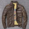 Heren Lederen Faux Genuine Jacket Mannen Mens Lange Trench Coat Standing Collar Male 2021