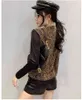 T-shirt Women Spring Leopard Mesh Patchwork Eyelash Lace Slim Long Sleeve Tops Tee ropa mujer T9D595 210421