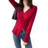 Gebreide vest voor vrouwen mode effen kleur v-hals one size lange mouwen slanke elegante trui vrouwelijke LR1135 210531