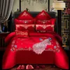 4 6Pcs Luxury Loong Phoenix Embroidery Red Duvet Cover Bed sheet Cotton Chinese Style Wedding Bed cover Bedding Set Home Textile H2510
