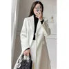 Woolen Overcoat Long Jacket Winter Coat for Women Slim White Wool Office Ladies Femme Fashion Clothing 210608