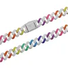 Summer selling colorful jewelry Neon rainbow enamel Ice out cz 11mm Miami cuban link chain women bracelet 211124