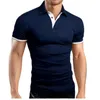 Мужские рубашки поло Летнее с коротким рукавом поворотные воротники тонкие вершины повседневные дышащие сплошной цветной рубашки