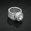 Mode Hip Hop Hommes Bling Bague À La Mode Jaune Blanc Plaqué Or Bling CZ Diamant Bague pour Hommes Femmes Joli Cadeau 258Q