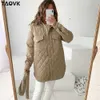 TAOVK Women's Clothing Shirt Style Lapel Mid-length Plaid Casual Belted Jacket Cotton Pockets Tailored Collar Stylish Outerwear 211007