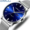 Relógios de pulso dos homens CRRJU Calendário impermeável minimalista de quartzo relógio de pulso de moda Calendário de luxo relógio relogio masculino 210517