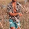 Chemises décontractées pour hommes Hommes Cool Shirt Street Leopard Print Baggy Beach Short Sleeve Button Retro Camisas Masculina