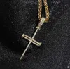 Iced Rose Gold Ankh Egyptisk Hänge Hiphop Zirconia Nail Cross Necklace för män Kvinnor Smycken med 24-tums repkedja