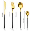 Conjunto de talheres de ouro 24pcs / 6 conjuntos de utensílios de mesa de pratos de pratos Facas de colheres Setks Set de aço inoxidável Cutelaria Spoon Spoon Set 210706