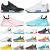 Överdimensionerade EUR 47 Pharrell Williams NMD R1 v2 ​​mänsklig ras löparskor mens kvinnor löpare extra öga lila hu spår vita svarta gula tränare sport sneakers