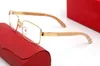 Klassieke Vierkante Heren Dames Zonnebril Merk Optische Frames Heldere Lenzen Gouden Metalen Decoratief Ontwerp Houten Poten Business Casual Bril met Originele Doos