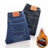 Winter Men's Business Plus Velvet Jeans Classic Style Regular Fit Fleece Thick Warm Denim Pants Male Brand Trousers Black Blue G0104