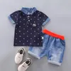 Klädsuppsättningar sommar 0-4Years Spädbarn Baby Boys Tjejer Kläder Kronmönster Skriv ut T-shirt + Denim Shorts Kids Casual Outfits