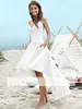높은 낮은 짧은 웨딩 드레스 2021 라인 여름 해변 Boho 신부 가운 새틴 백리스 스파게티 스트랩 파티 드레스
