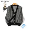 Wotcoy Single Breasted Stripe Cropped Cardigan Kobiety Botton Up Bawełna Swetry Kobiety Jesień Winter Casual Knitwear Kobieta V-Neck 210805