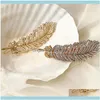 Hårsmycken Jewelyhair Clips Barrettes Fashion Side Feather Hairpin Gold Color Simulation Pearl Clip Back Huvud Enkelt kvinnligt huvudstycke x