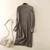 HLBCBG Chic Long Knit Maxi Women Maglione Abito spesso caldo inverno abito pieghettato femminile a costine dolcevita A Line Dress Office Lady 211206