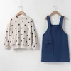 Printemps Automne Enfants Ensembles Filles Polka Dot T-shirt en coton imprimé + Jupe à bretelles Ensemble 2 pièces KidsClothes 4-13Y 210515