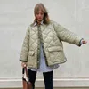 Autumn Winter Quilted Oversize Parkas Jackets for Women Fashion Army Green Warm Single Breasted Casual Loose Cotton Padded Coat 211216