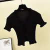 Rüschen Solide Frauen T-shirt Kurzarm Einreiher Sommer T Shirt Mode Sexy Ropa Mujer Tops 16430 210415