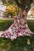 家族を一致する衣装の女の子の花の印刷長袖のドレスマザーローズビッグヘムドレスママと私はマッチ服a74116620875