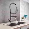 SHBSHALMY robinet de cuisine Chrome/Nickel robinet de cuisine extractible grue mélangeur d'eau froide Double bec pivotant robinet d'eau d'évier 211108