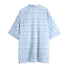 Casual Fashion Geometric Print Blus för Kvinnor Kortärmad Fickor Lady Sommar Lapel Streerwear Straight Shirt Girl 210430