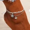 Bohemian multilayer pärlor anklets för kvinnor vintage sol elefant anklet barfota sandaler armband ankel smycken kvinnlig fotled