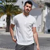 KUEGOU Cotton spandex Men's short sleeve T-shirt Fashion simple Stand Collar Patchwork Tshirt For men Summer Tee top DT-5735 210524