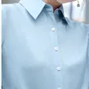 Açık Mavi Profesyonel Gömlek Kadınlar Yüksek Son Mizaç Şifon Örgün Uzun Kollu Dip Bluzlar Ofis Bayanlar Çalışma Tops 210604