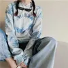 Yedians japonês streetwear hoodie mulheres roupas gravata tintura impresso casual manga comprida com capuz moletom harajuku inverno 210527