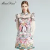 Moda Designer Sukienka Wiosna Damska Dress Ruffles Z Długim Rękawem Kreskówki Anime Floral-Print Eleganckie sukienki 210524