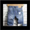 Jeans da uomo moda pantaloni corti con foro dritto da strada vintage lunghezza al ginocchio maschio estivo Zyms4 Jtnin