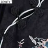 Femmes Style Chinois Cheongsam Fleur Broderie Jacquard Mini Robe Femme À Manches Longues Boucles Casual Slim Robe DS4800 210420