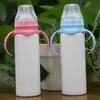 New Sublimation Nursing Bottles 8oz Double Wall Baby Feeding Mugs Stainless Steel Straight Sippy Cup Insulated Dual Handle with Nipple A11