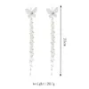 Boucles d'oreilles papillon en tissu blanc pour femmes, Tube de verre tendance, perle de cristal, pompon perlé, longue boucle d'oreille pendante